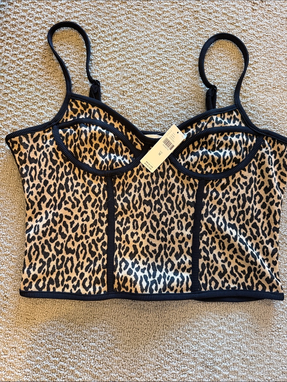 Leopard Print Bustier Crop Top with Black Trim - Women